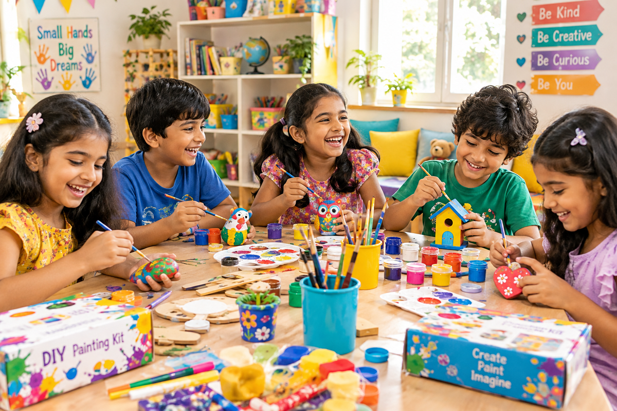 Group of children painting together